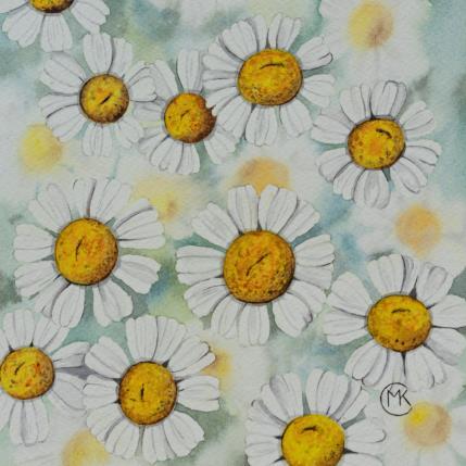 Peinture Champ de camomilles par Kuprina Carle Maria | Tableau Figuratif Aquarelle Nature