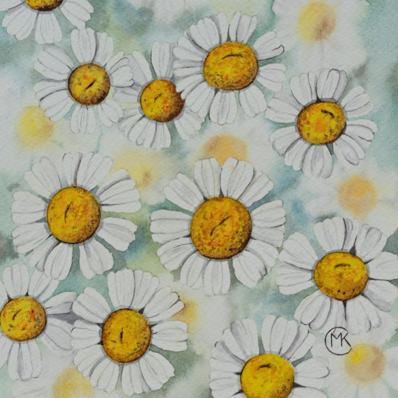 Gemälde Champ de camomilles von Kuprina Carle Maria | Gemälde Figurativ Natur Aquarell
