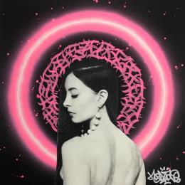 Peinture Pink neon girl  par Maderno | Tableau Street Art Graffiti Portraits