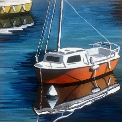 Peinture Bateau rouge par Alice Roy | Tableau Figuratif Acrylique, Huile Marine