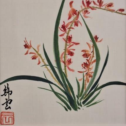 Peinture Orchidée Asiatique par Tayun | Tableau Figuratif Encre Natures mortes