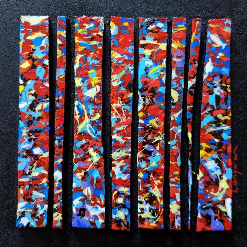 Painting bc8 touche rouge multi bleu jaune by Langeron Luc | Painting Abstract Wood Acrylic Resin