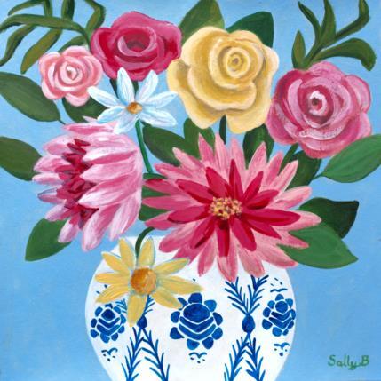 Painting Roses et dahlia dans un vase by Sally B | Painting Raw art Acrylic Pop icons, Still-life
