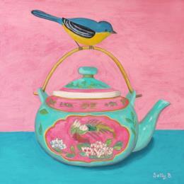 Peinture Oiseau sur théière chinoiseroe par Sally B | Tableau Art Singulier Acrylique Animaux, Enfant, Natures mortes