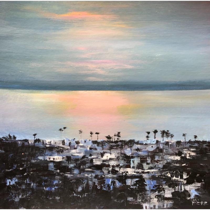 Peinture Lueurs du soir sur la baie par Fièvre Véronique | Tableau Figuratif Marine Acrylique