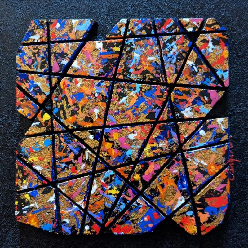 Gemälde Bc6 oblique or multi rouge bleu von Langeron Luc | Gemälde Abstrakt Holz Acryl Harz