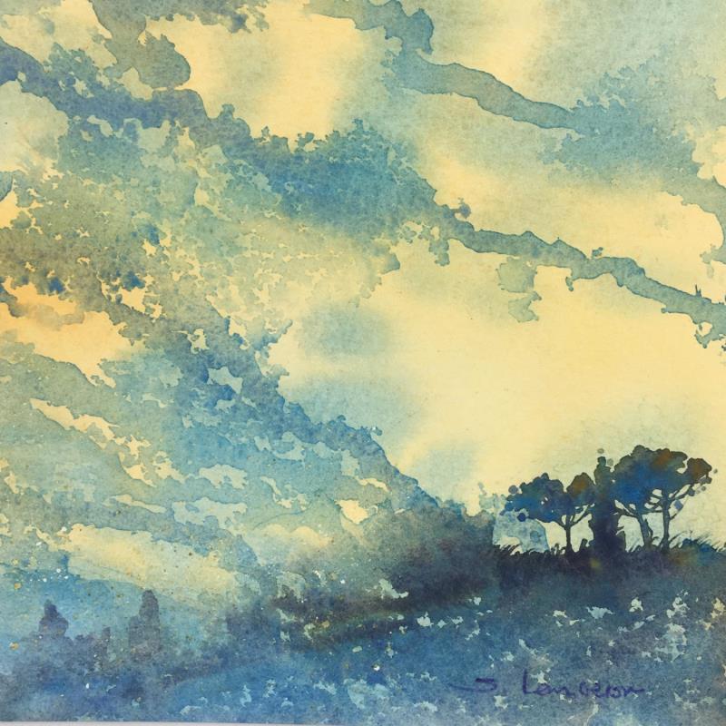 Painting Les pins et le cyprès by Langeron Stéphane | Painting Figurative Subject matter Landscapes Watercolor