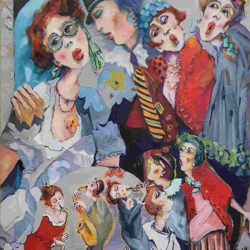Peinture Le petit monde enjoué du jazz par Garilli Nicole | Tableau Figuratif Scènes de vie
