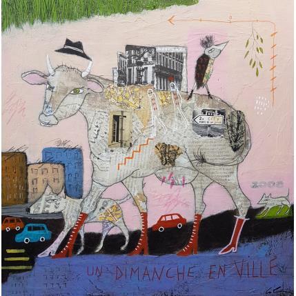 Peinture Un dimanche en ville  par Colin Sylvie | Tableau Art Singulier Acrylique, Collage, Pastel Animaux