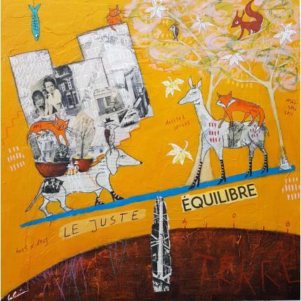 Peinture Le juste équilibre  par Colin Sylvie | Tableau Art Singulier Acrylique, Collage, Pastel Animaux