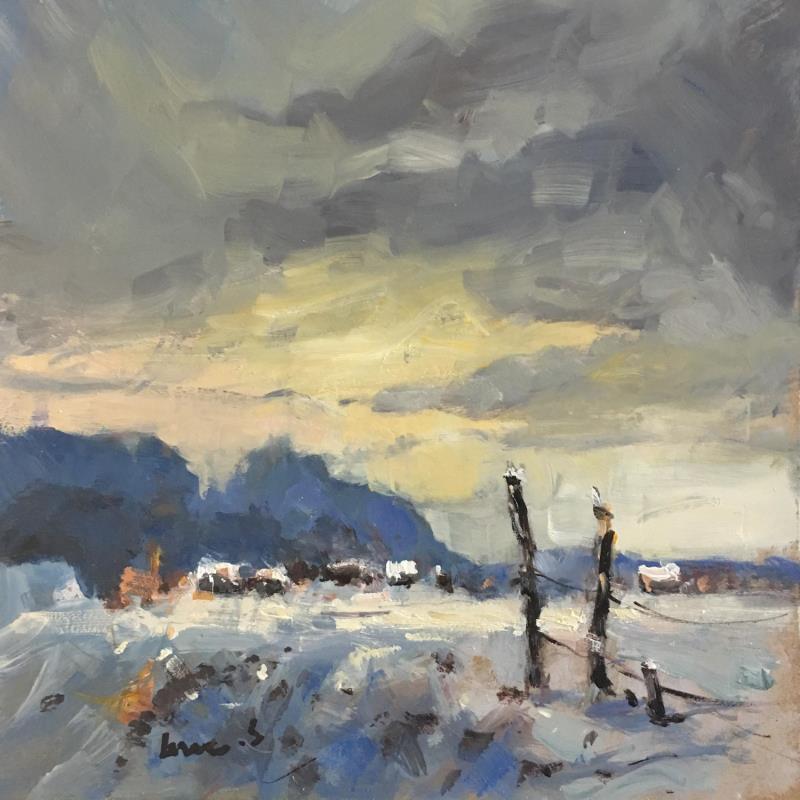 Peinture neige par Greco Salvatore | Tableau Figuratif Paysages Bois Huile