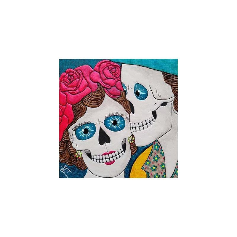 Painting KISSES MY LOVE by Geiry | Painting Figurative Subject matter Portrait Life style Wood