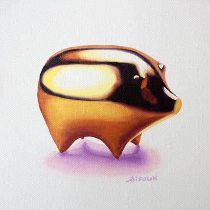 Painting Golde Piggy by Bisoux Morgan | Painting Figurative Oil Animals, Minimalist, Still-life