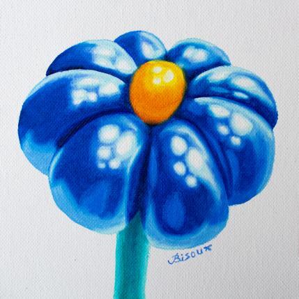 Painting Inflated Blue Flower l by Bisoux Morgan | Painting Figurative Oil Still-life