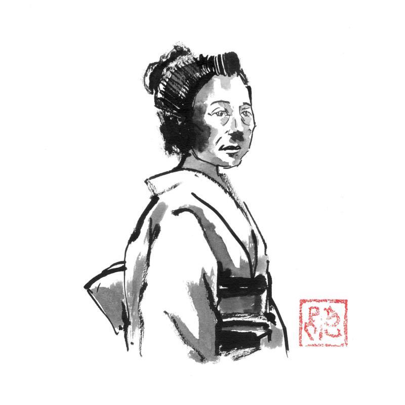 Pintura Old japanese woman por Péchane | Pintura Figurativo Ink