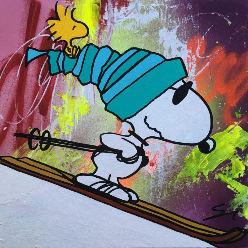 Pintura SNOOPY GOING DOWN por Mestres Sergi | Pintura Pop art Iconos pop Graffiti Cartón