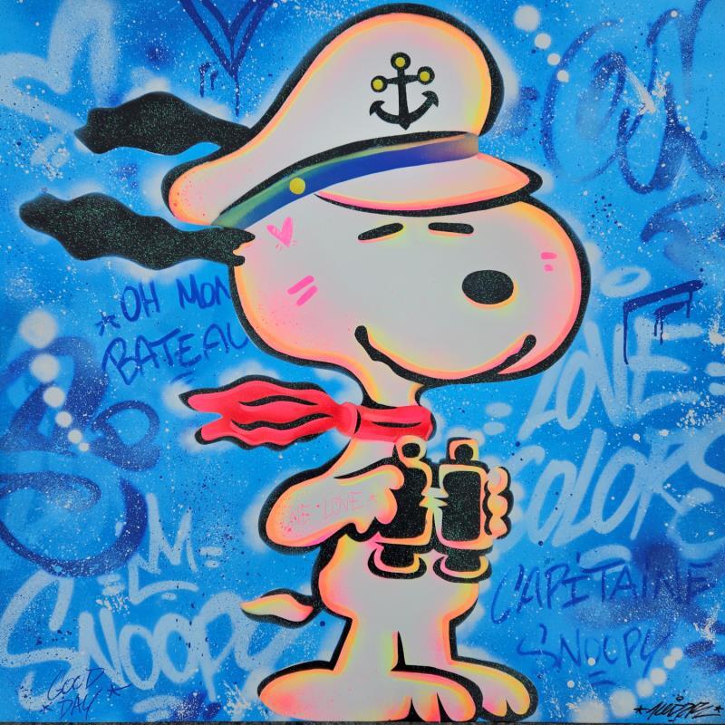 Gemälde Captain snoopy von Lemoine Mael | Gemälde Pop-Art Pop-Ikonen Graffiti Posca