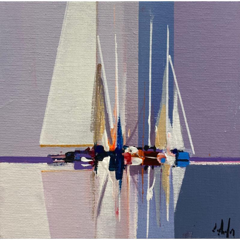 Painting Les voiles blanches by Chevalier Lionel | Painting Figurative Marine Minimalist Acrylic
