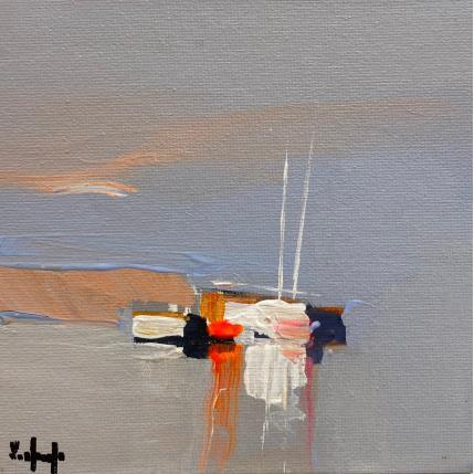 Painting Lumière sur les barques by Chevalier Lionel | Painting Figurative Acrylic Marine, Minimalist