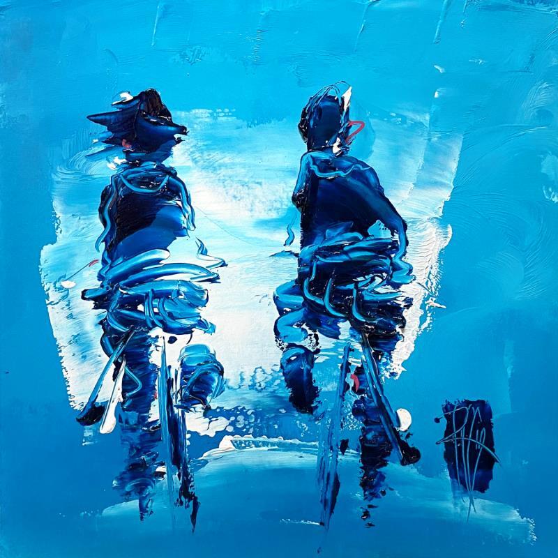 Gemälde Rencontre bleutée von Raffin Christian | Gemälde Figurativ Alltagsszenen Öl Acryl