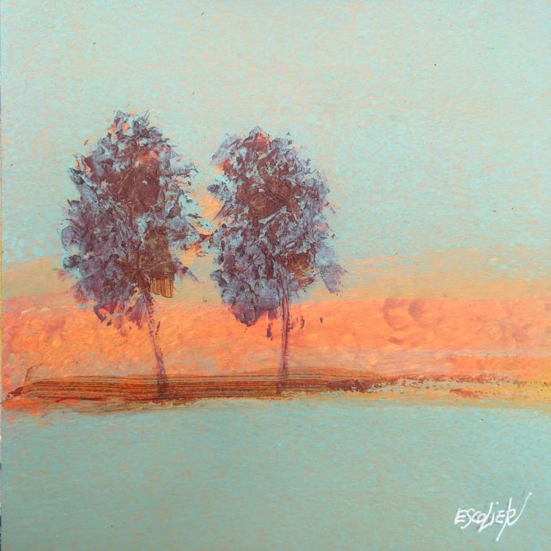 Painting Lumière safranée  by Escolier Odile | Painting Figurative Landscapes Cardboard Acrylic Sand