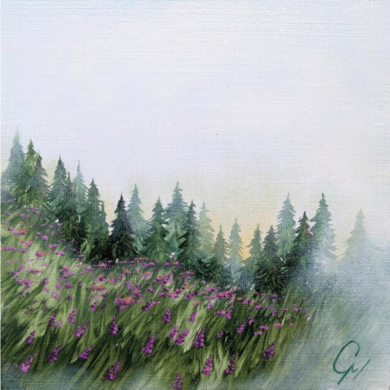 Painting Couché de soleil du printemps by Pressac Clémence | Painting Figurative Landscapes Oil