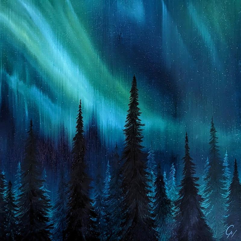 Gemälde Lumières du nord von Pressac Clémence | Gemälde Figurativ Landschaften Öl