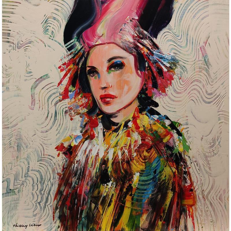 Painting Reine des Couleurs by Vieux Thierry | Painting Figurative Portrait Acrylic