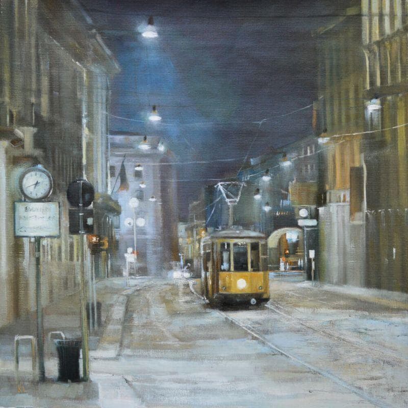 Pintura Night tram por Lokotska Katie  | Pintura Figurativo Urbano Aceite