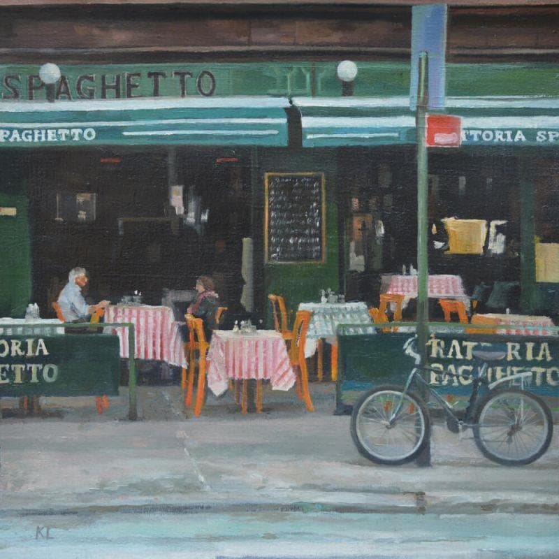 Peinture Italian restaurant par Lokotska Katie  | Tableau Figuratif Urbain Huile