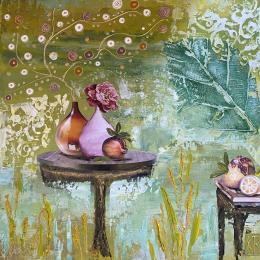 Peinture Spring leaf par Romanelli Karine | Tableau Figuratif Collage Natures mortes, Paysages