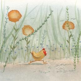 Pintura Petite poule des prés por Marjoline Fleur | Pintura Figurativo Acuarela Animales, Paisajes