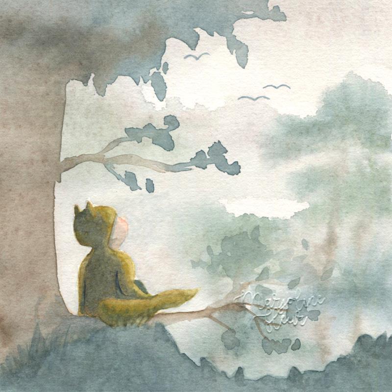 Gemälde L'enfant loup von Marjoline Fleur | Gemälde Figurativ Alltagsszenen Aquarell