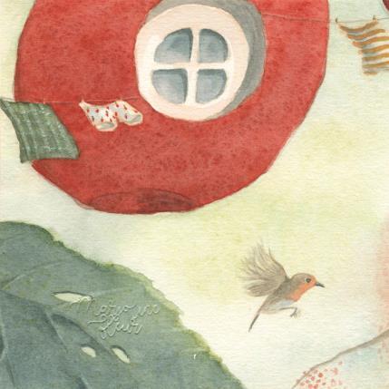 Painting Pomme et Rouge-gorge by Marjoline Fleur | Painting Figurative Watercolor Animals, Landscapes