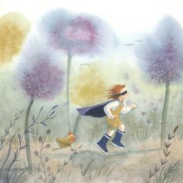 Pintura La course de la poule et de l'enfant por Marjoline Fleur | Pintura Figurativo Acuarela Animales, Life style, Paisajes