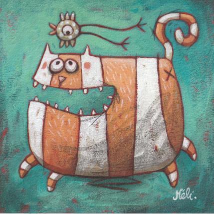 Painting Chat chasseur by Catoni Melina | Painting Naive art Acrylic, Cardboard Animals, Life style