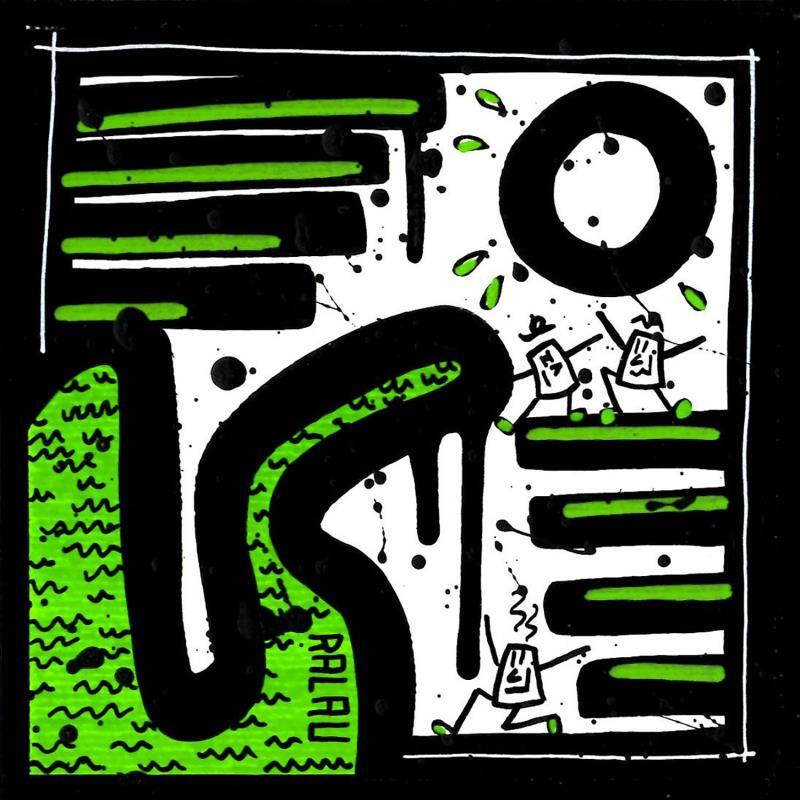 Peinture Soleil vert par Ralau | Tableau Pop-art Paysages Acrylique