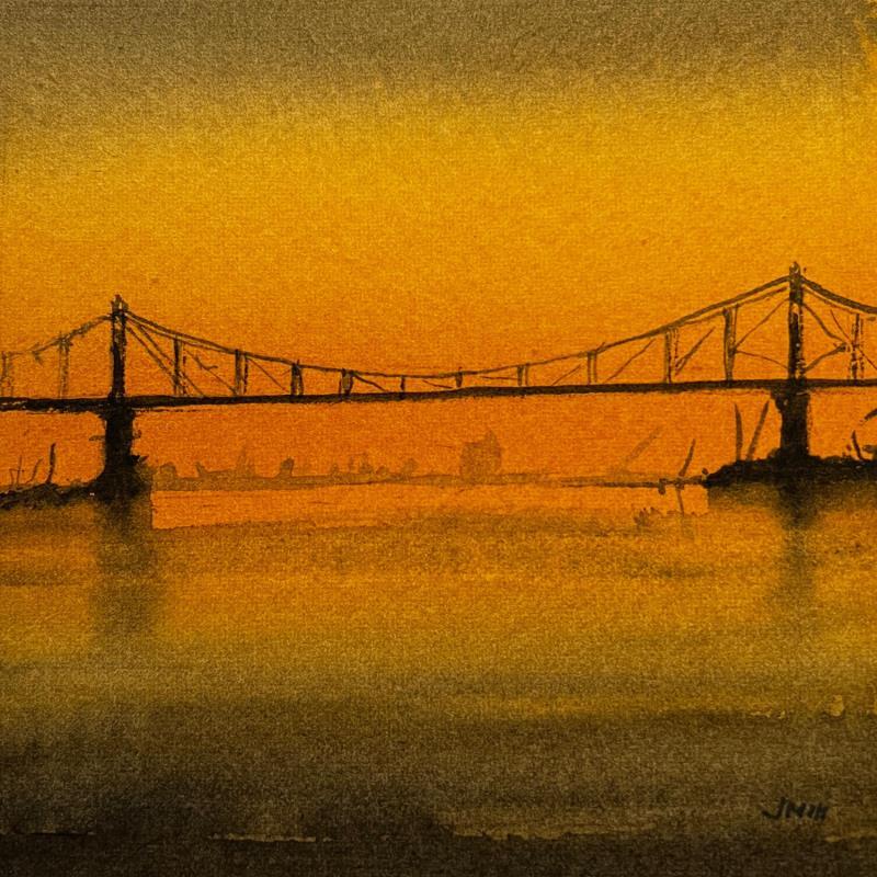 Pintura Evening is There por Min Jan | Pintura Figurativo Urbano Acuarela