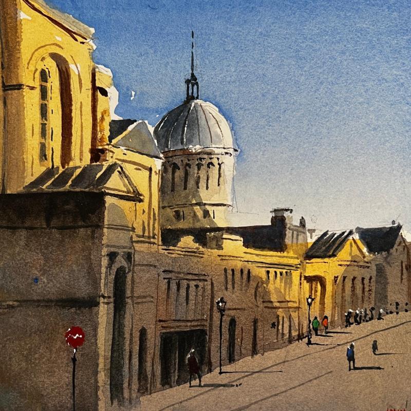 Painting Meeting Place by Min Jan | Painting Figurative Urban Watercolor