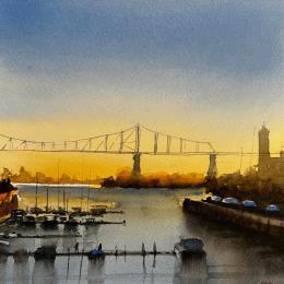 Peinture Afternoon Glow par Min Jan | Tableau Figuratif Aquarelle Urbain