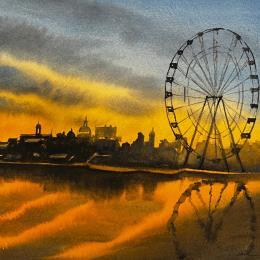 Peinture Evening par Min Jan | Tableau Figuratif Aquarelle Urbain