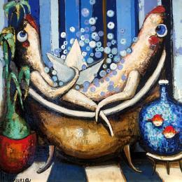 Peinture Banó Romantico par Villanueva Puigdelliura Natalia | Tableau Figuratif Huile Natures mortes