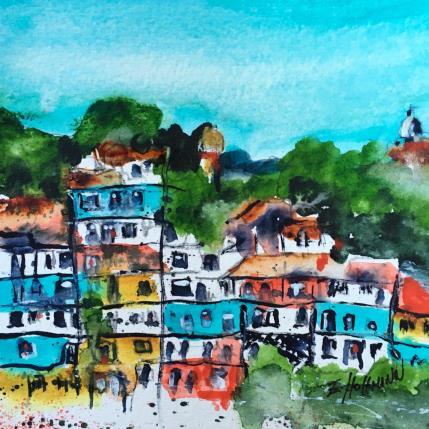 Peinture Vienne Bâtiment Hundertwasser par Hoffmann Elisabeth | Tableau Figuratif Aquarelle Urbain