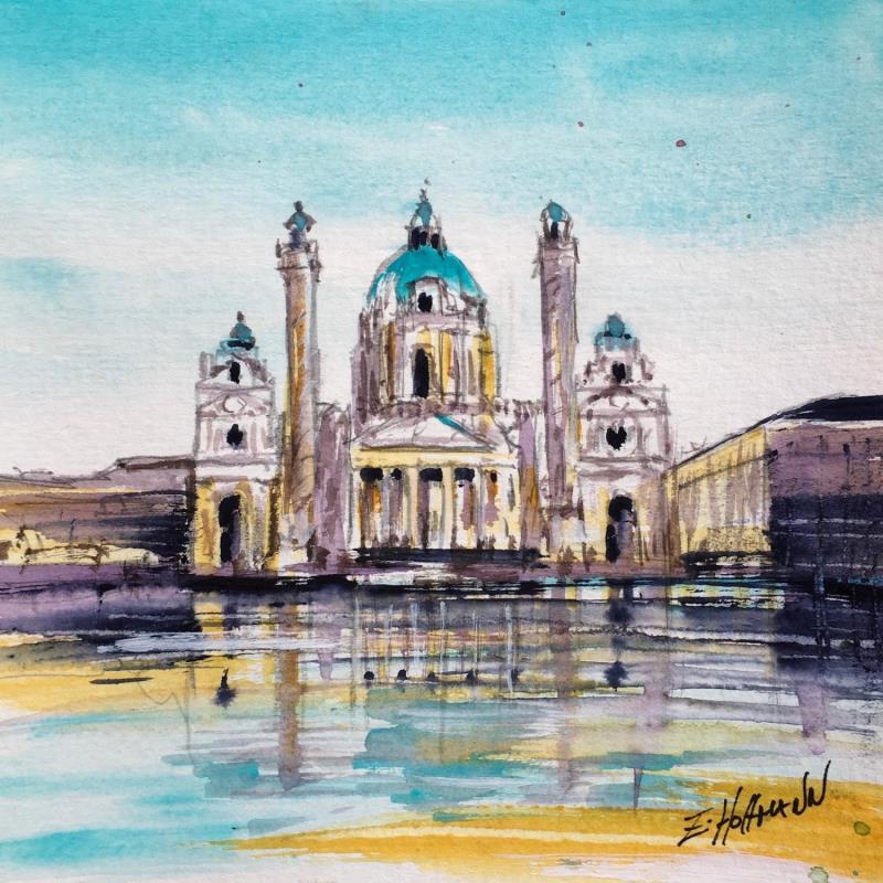 Peinture Karlskirche par Hoffmann Elisabeth | Tableau Figuratif Urbain Aquarelle