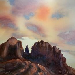 Painting SEDONA 109 by Seruch Capouillez Isabelle | Painting Figurative Watercolor Landscapes, Life style, Nature