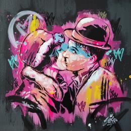 Peinture Chaplin the kiss par Sufyr | Tableau Street Art Acrylique, Graffiti Icones Pop