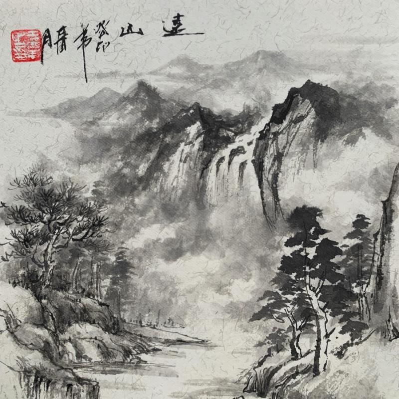 Peinture Distant mountains  par Yu Huan Huan | Tableau Figuratif Paysages Nature Aquarelle Encre
