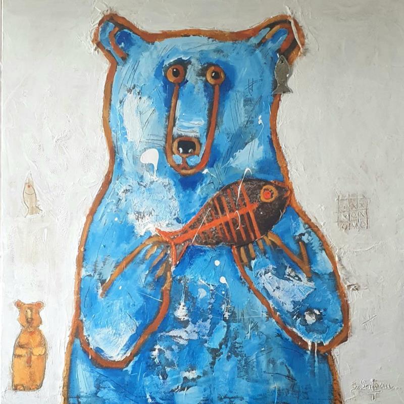 Peinture L'ours bleu par Soizeau Françoise | Tableau Art naïf Animaux