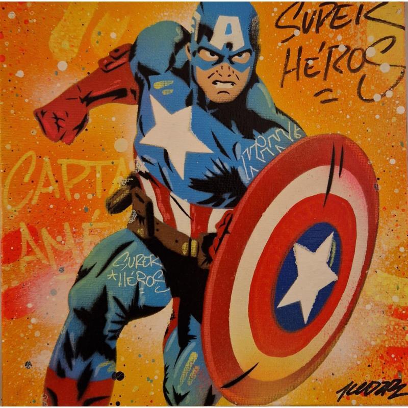 Peinture Captain America  par Lemoine Mael | Tableau Pop-art Icones Pop Graffiti Posca