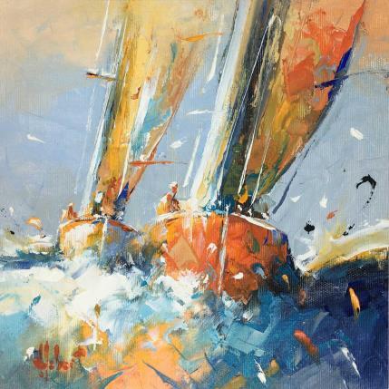 Painting Regates by Hébert Franck | Painting Figurative Oil Landscapes, Marine